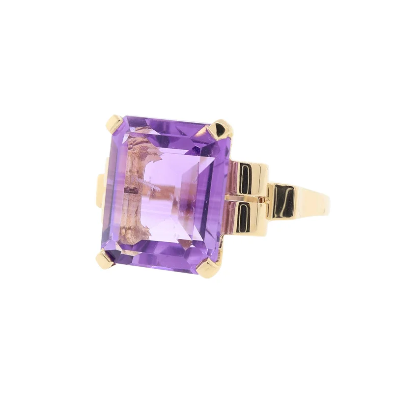 Ladies dainty rings-14K Yellow Gold Emerald Cut Amethyst Ring