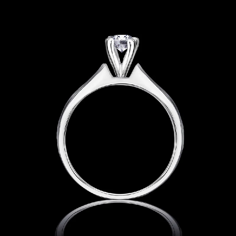 Ladies infinity symbol rings-Classic and timeless Plain Solitaire ring, featuring a brilliant round center stone that radiates pure elegance Bridal jewelry / FRK94P/WG