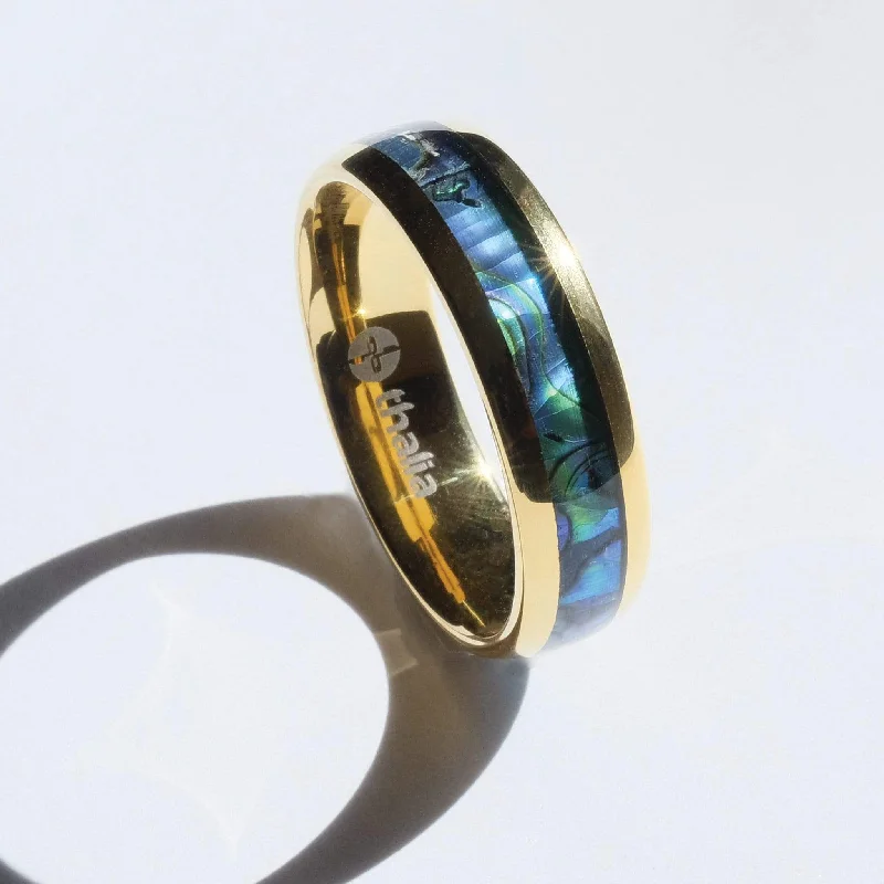 Ladies oval rings-Blue Abalone | Tungsten Carbide Ring 8mm