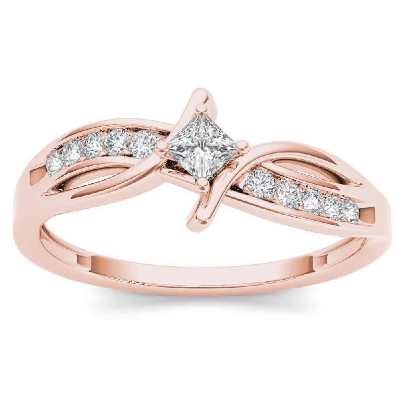 Wedding band and engagement ring sets-De Couer 10k Rose Gold 1/4ct TDW Diamond Bypass Engagement Ring - Pink