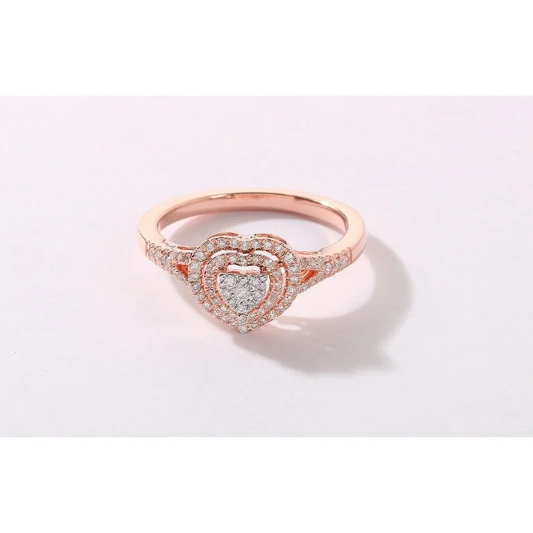 Affordable gemstone engagement rings for women-De Couer 1/4ct TDW Diamond Cluster Heart Shape Engagement Ring in 10k Rose Gold - Pink