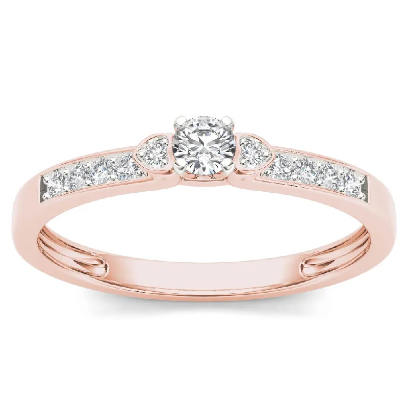 Simple ladies engagement rings-De Couer IGI Certified 10k Rose Gold 1/5ct TDW Diamond Classic Engagement Ring - Pink