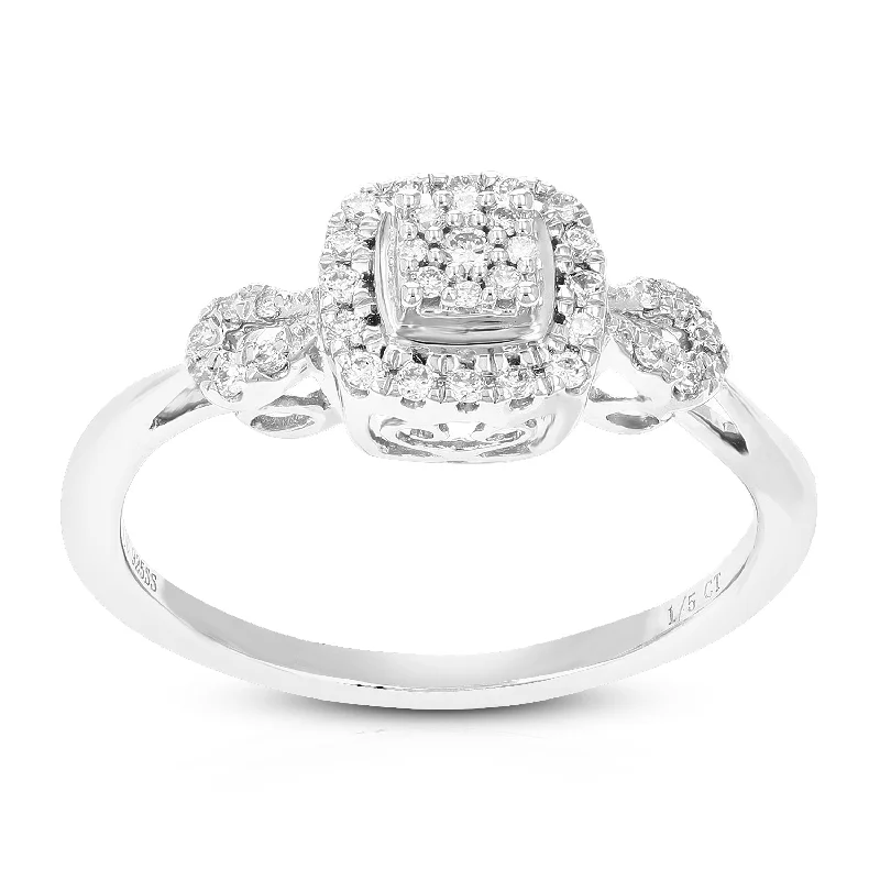 Affordable diamond ladies engagement rings-1/5 cttw Round Lab Grown Diamond Engagement Ring .925 Sterling Silver Prong Set