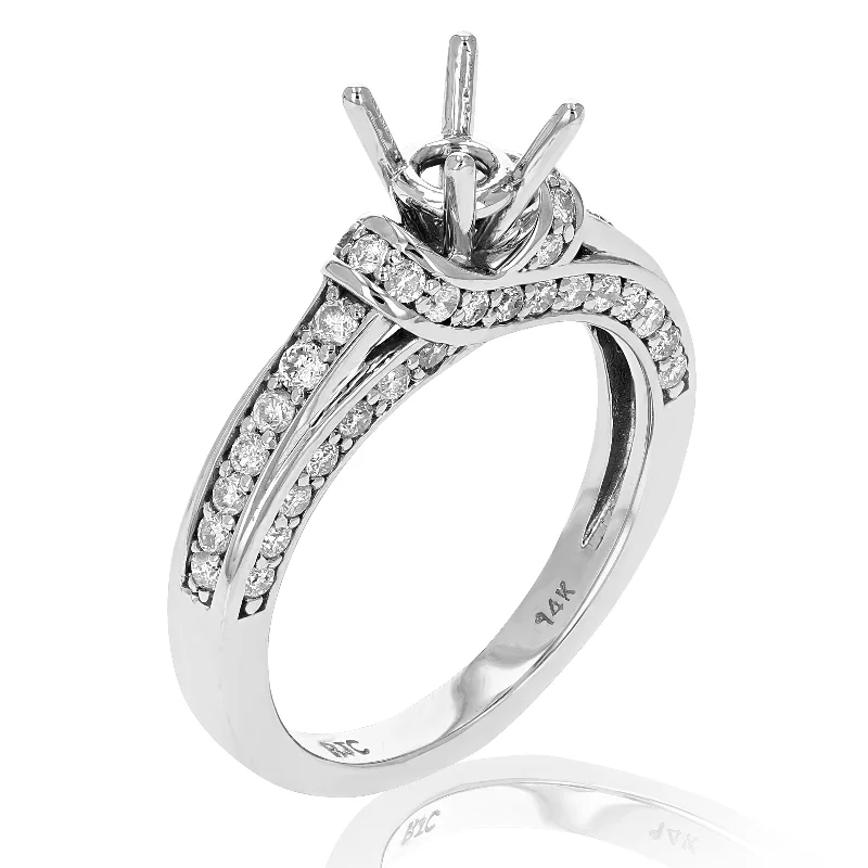 Engagement rings with side stones-1 cttw Semi Mount Diamond Engagement Ring 14K White Gold Round Bridal