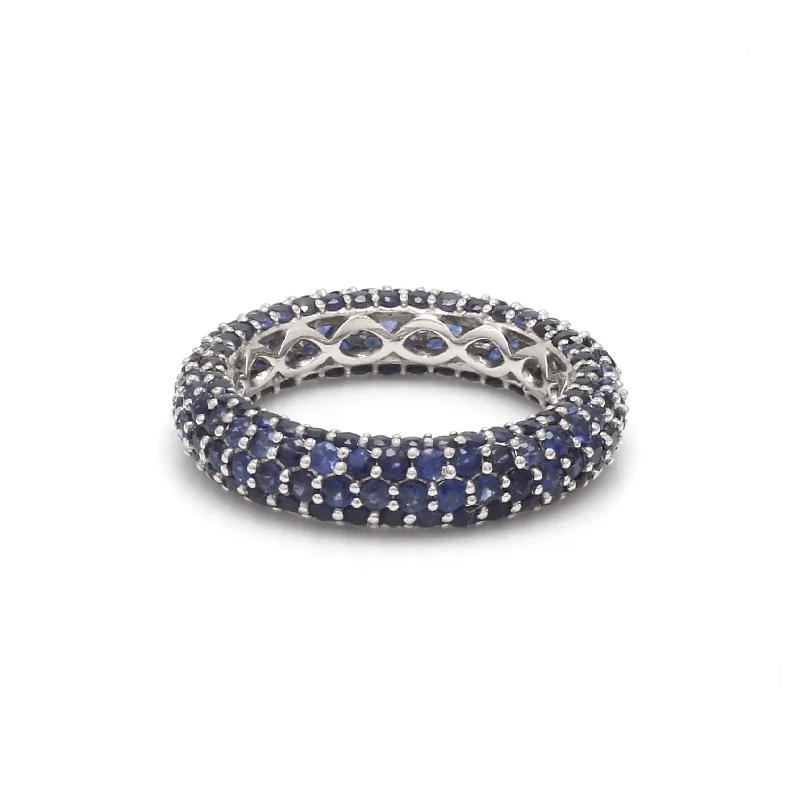 Ladies cocktail gemstone rings-14K or 18K Gold Pave Blue Sapphire Eternity Band