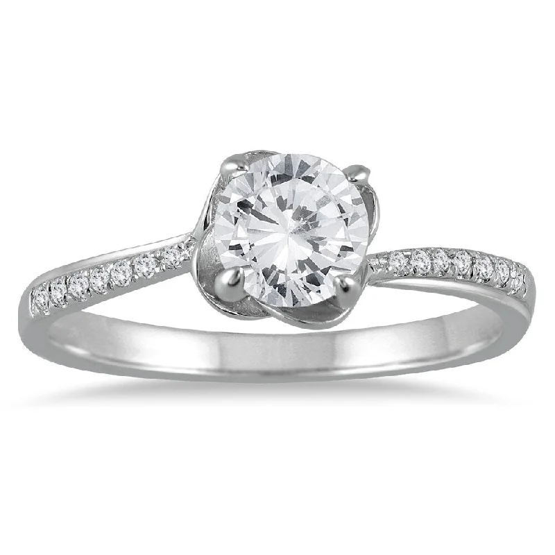 Simple ladies engagement rings-1/2 Carat TW Lotus Diamond Engagement Ring in 10K White Gold