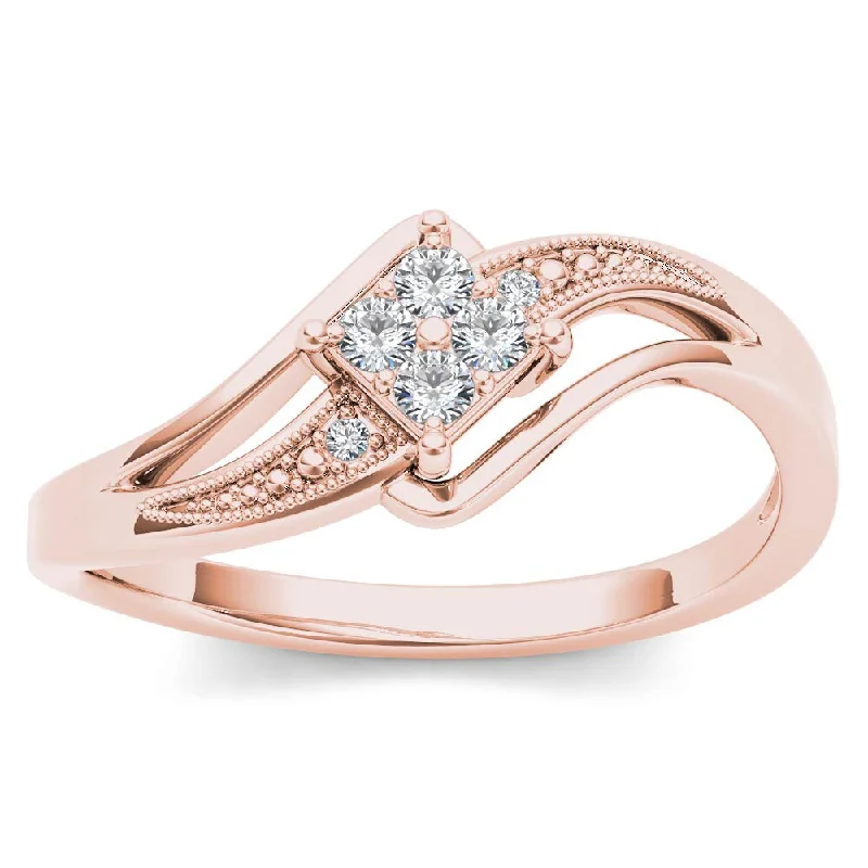 Personalized ladies engagement rings-De Couer 10k Rose Gold 1/10ct TDW Diamond Bypass Engagement Ring