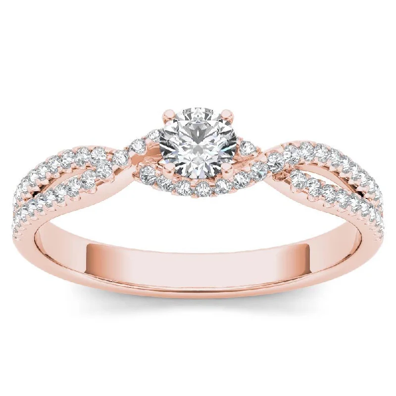 Alternative engagement rings for ladies-De Couer 10k Rose Gold 2/5ct TDW Diamond Classic Split-Shank Engagement Ring