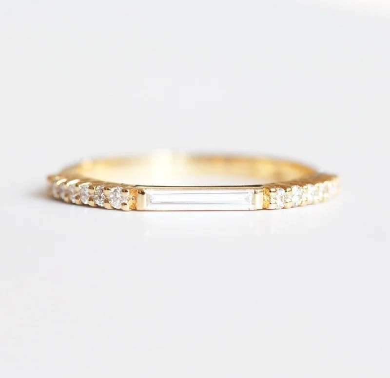 Ladies gold diamond rings-Inya Baguette Ring