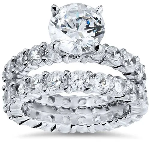 Engagement rings with matching wedding band-5 1/2ct Diamond Eternity Engagement Wedding Ring Set 14K White Gold