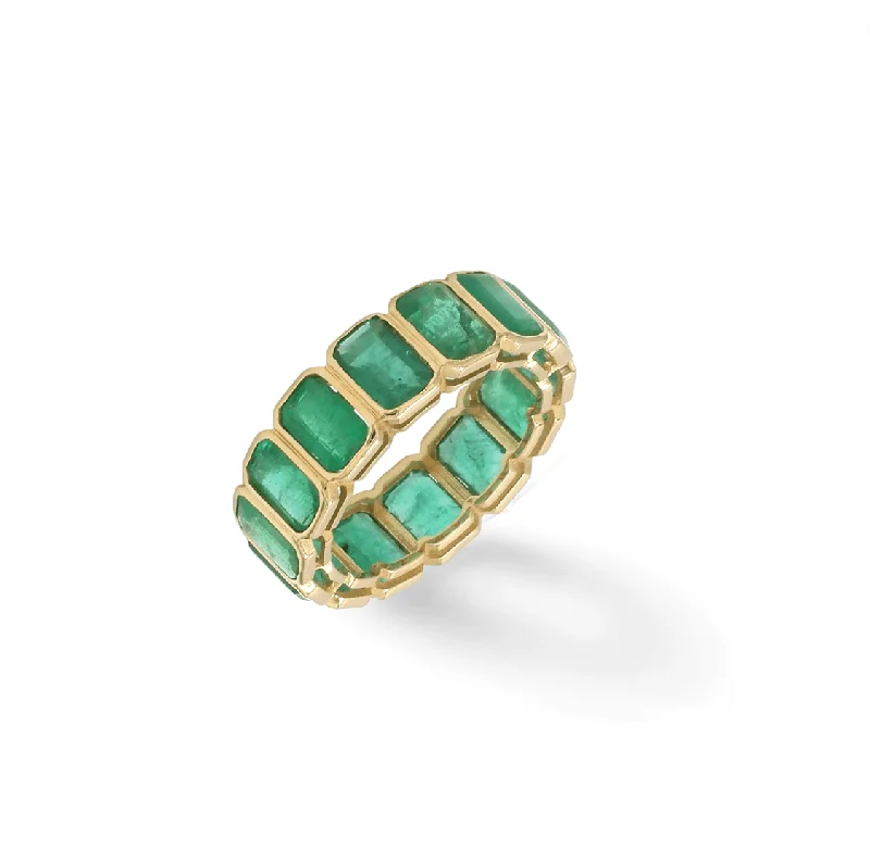 Ladies sapphire rings-14K & 18K Gold Emerald Eternity Ring, Bezel Set