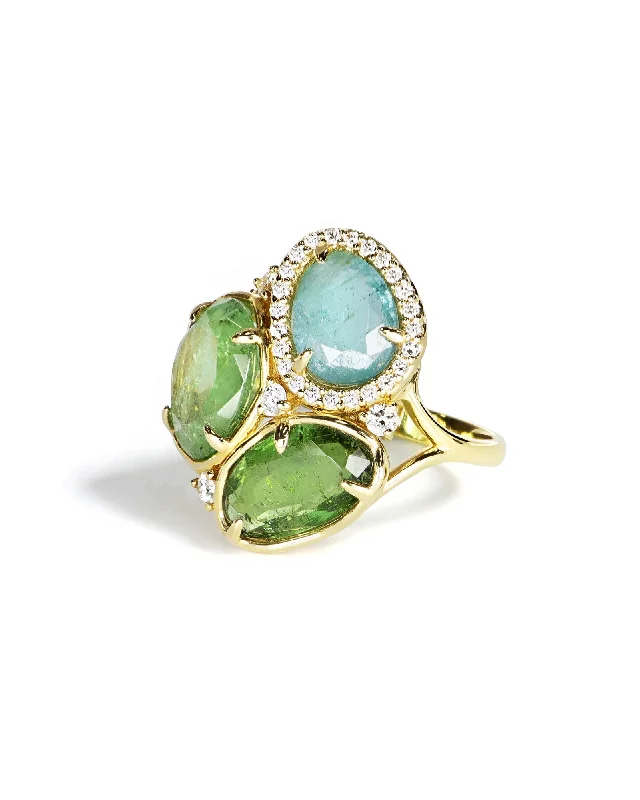 Ladies adjustable stackable rings-Multicolor Aqua Tourmaline and Diamonds Ring