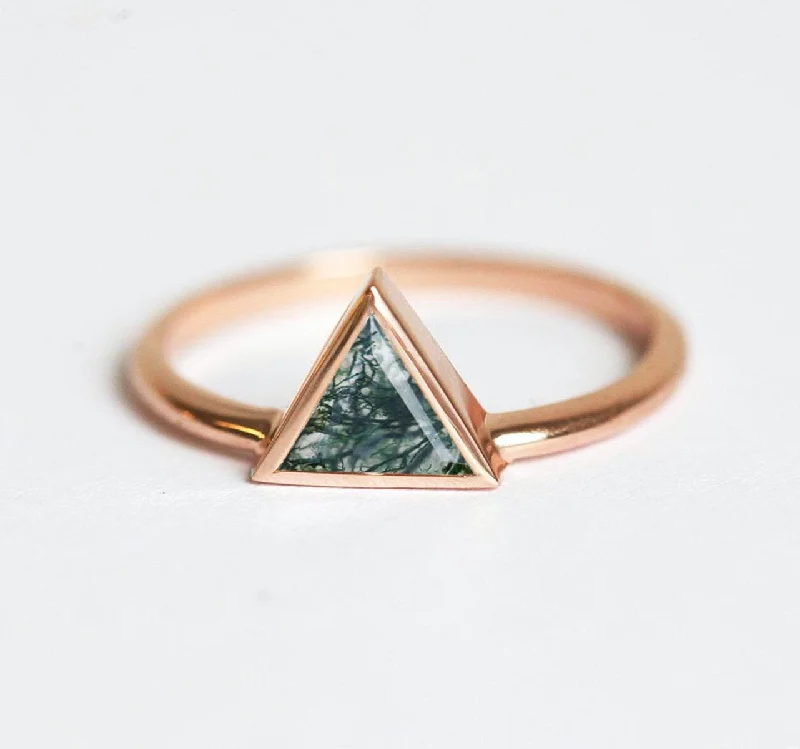 Ladies trendy rings-Vivian Triangle Moss Agate Ring