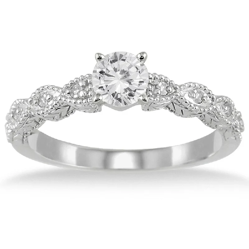 Diamond solitaire ladies engagement rings-1/2 Carat TW Diamond Engagement Ring in 14K White Gold