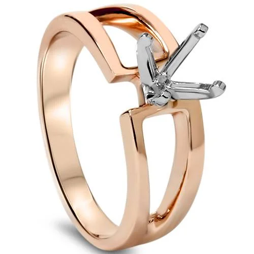 Wedding band and engagement ring sets-14K Rose Gold Ring Modern Engagement Ring Setting Split Shank Semi Mount