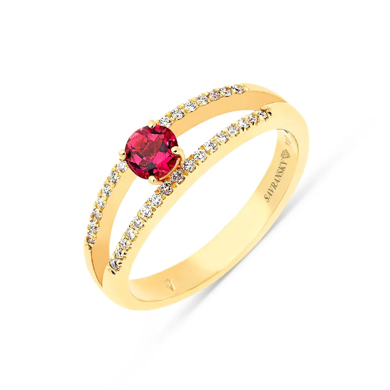 Ladies triple-stone rings-Birthstone Purple Sapphire Split Shank Ring