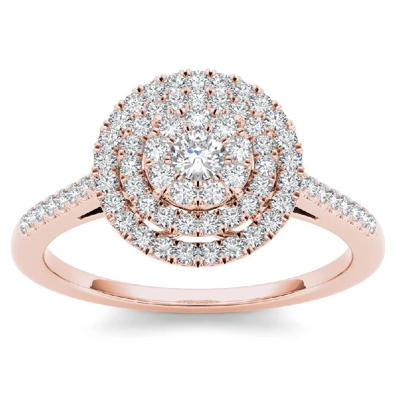 Engagement rings for the modern bride-De Couer 14k Rose Gold 1/3ct TDW Diamond Double Frame Engagement Ring - Pink