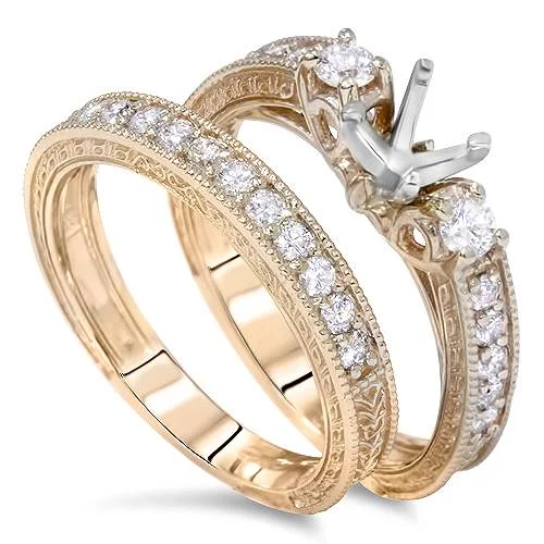 Custom ladies engagement rings-7/8ct Vintage Engagement Ring Mount Set 14K Yellow Gold