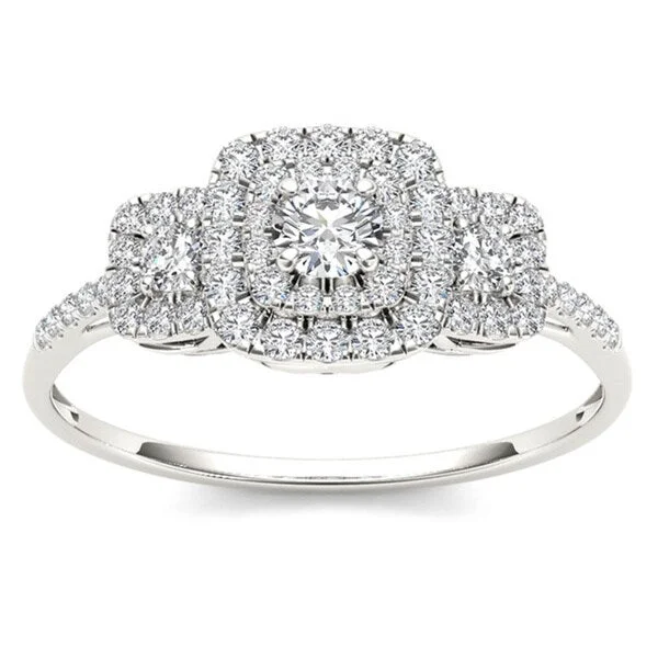 Eco-friendly ladies engagement rings-De Couer IGI Certified 10k White Gold 1/2ct TDW Diamond Double Halo Engagement Ring