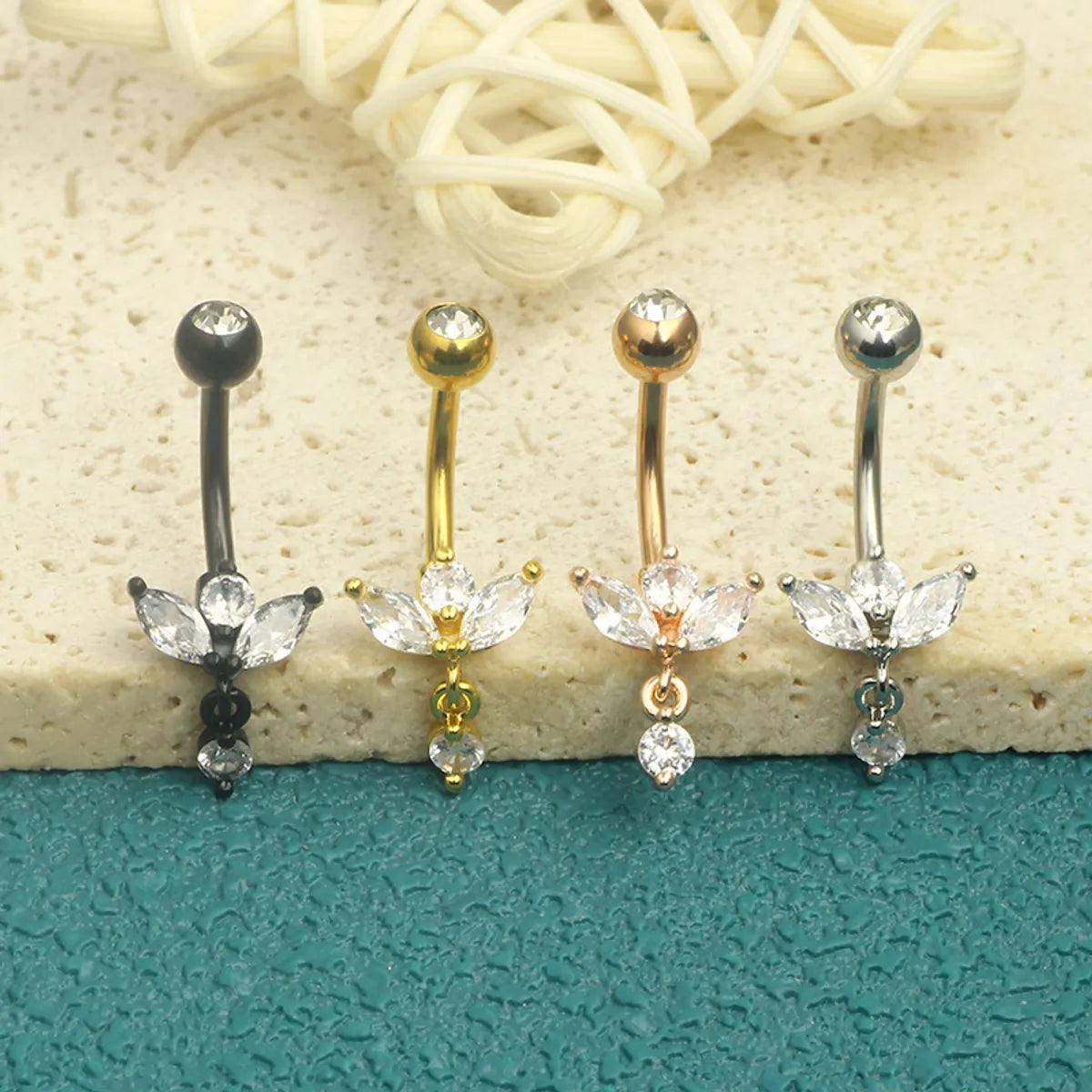 Ladies cluster rings-Vintage Style Solid Color Stainless Steel Plating Belly Ring