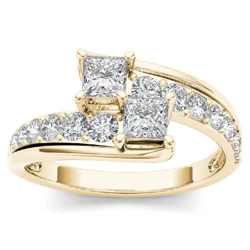 High-end ladies engagement rings-De Couer 14k Yellow Gold 1ct TDW Two-Stone Diamond Engagement Ring