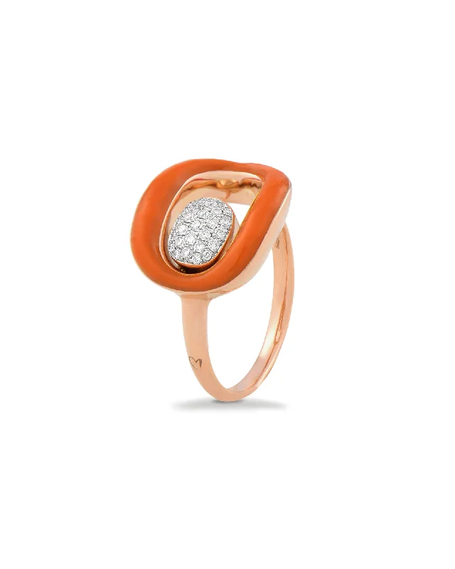 Ladies eternity rings-Orange Enamel Ring