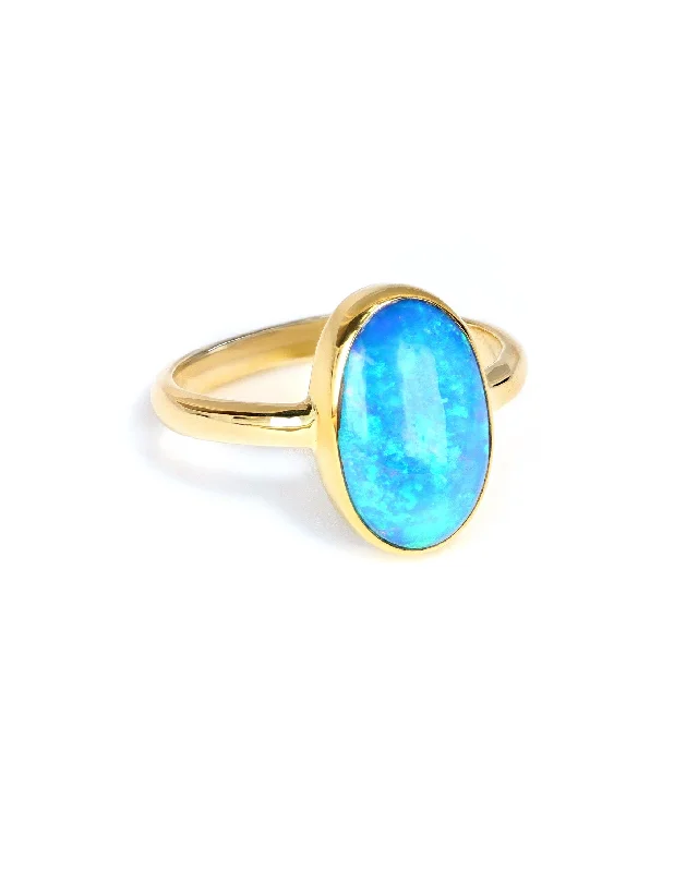 Ladies romantic proposal rings-Elongated Oval Opal Ring