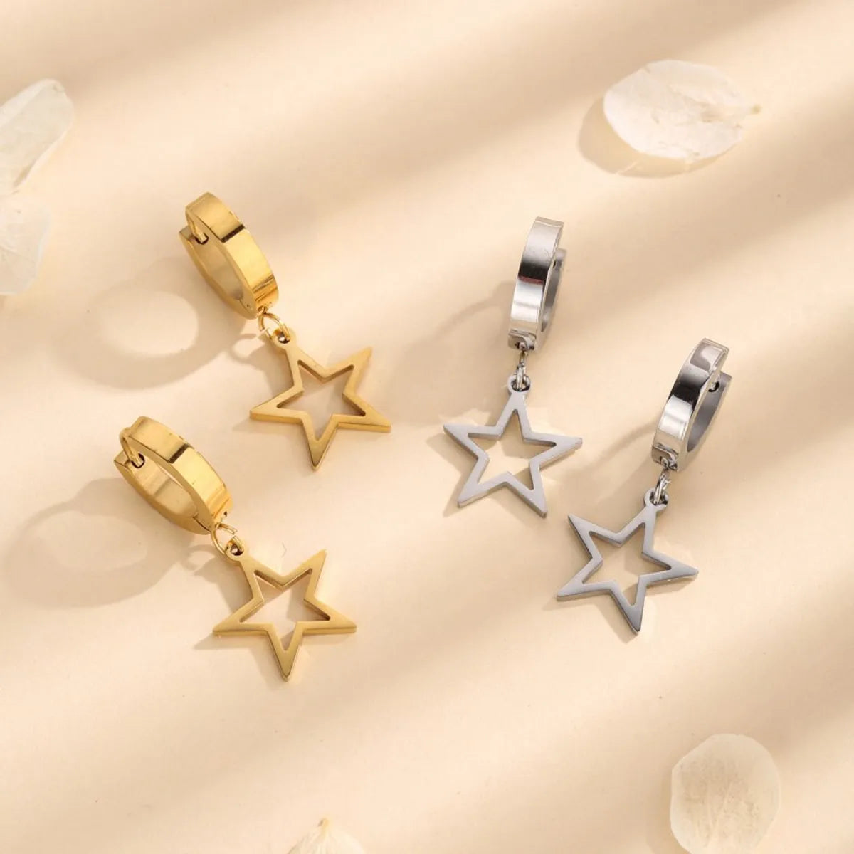 Ladies matching rings-1 Pair Simple Style Star Titanium Steel 18K Gold Plated Drop Earrings