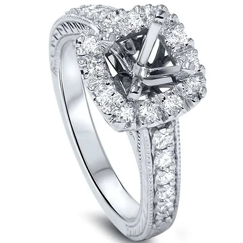 Asscher cut diamond ladies engagement rings-1/2ct Cushion Cut Halo Diamond Vintage Engagement Ring Setting