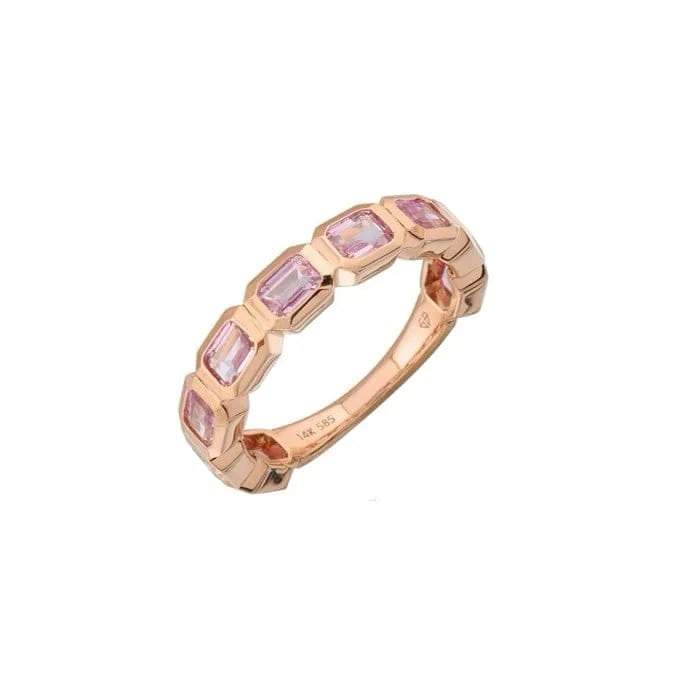 Ladies gemstone rings-Pink Sapphire Bezel Sideways Set Eternity Ring