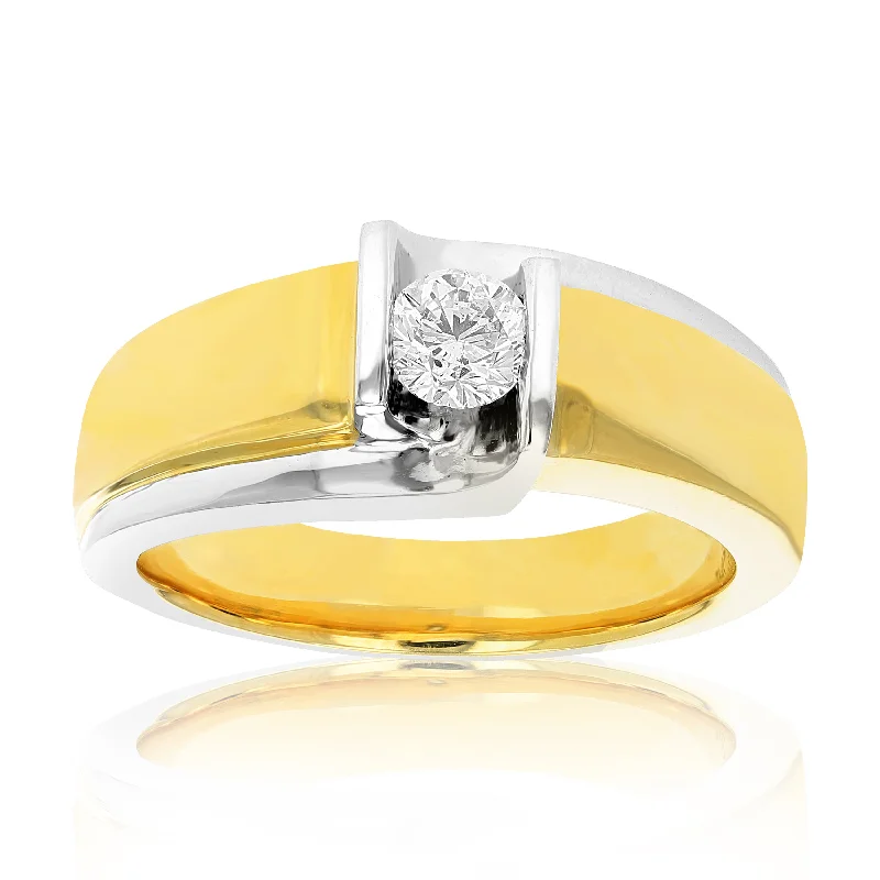 Heart shaped ladies engagement rings-1/2 cttw Men's Diamond Engagement Ring 18K Yellow Gold and Platinum