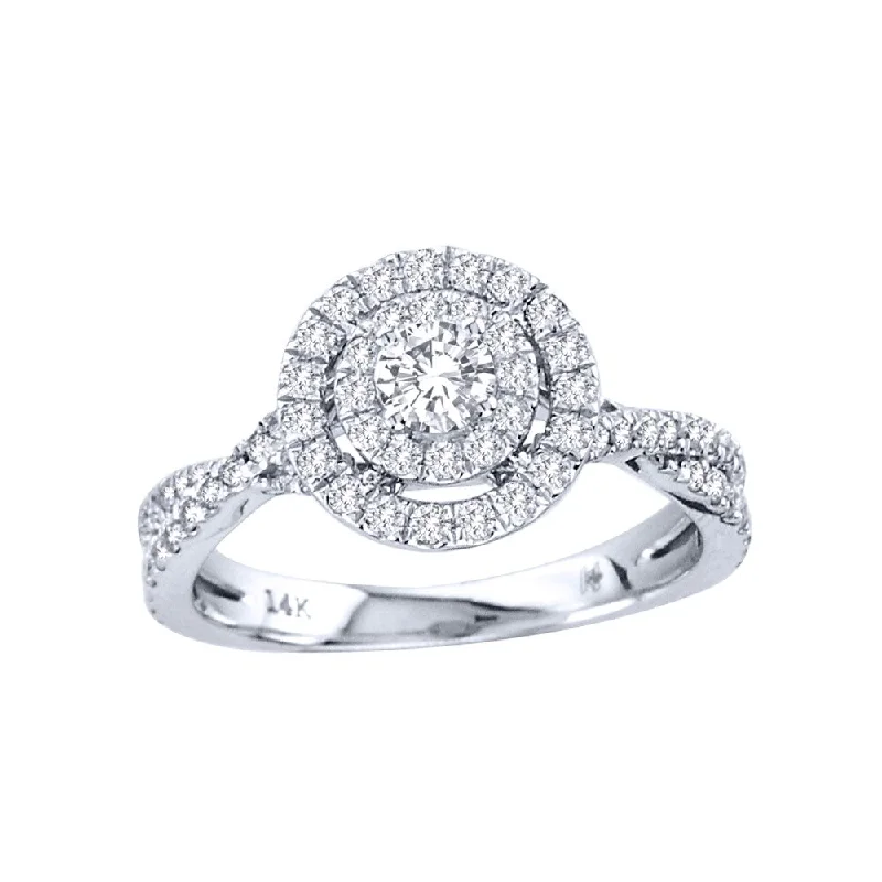 Engagement rings with baguette diamonds-De Couer IGI Certified 14k Gold 3/4ct TDW Diamond Double Halo Engagement Ring - White