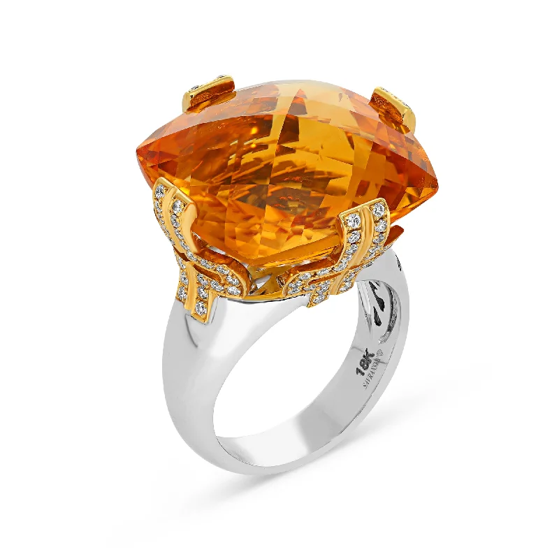 Ladies stacking rings-Cushion Cut Orange Citrine Statement Birthstone Ring - 28.7 Carat