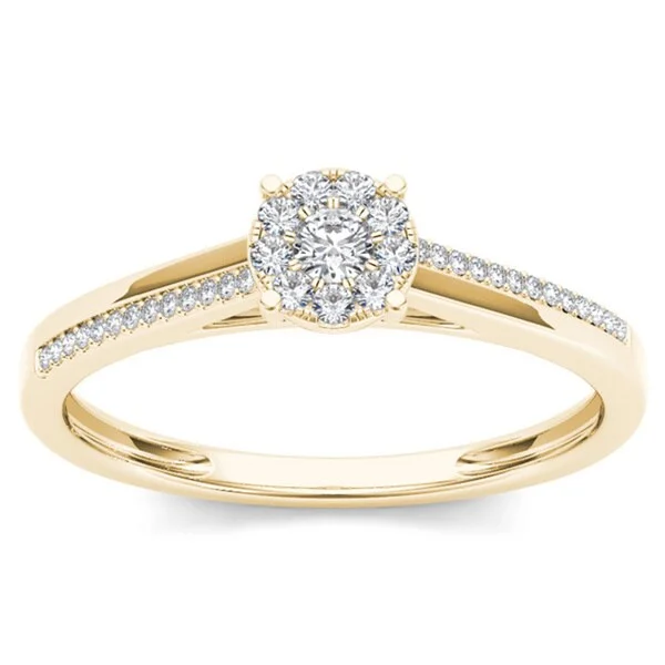 Simple wedding engagement rings for women-De Couer 10k Yellow Gold 1/6ct TDW Diamond Composite Engagement Ring