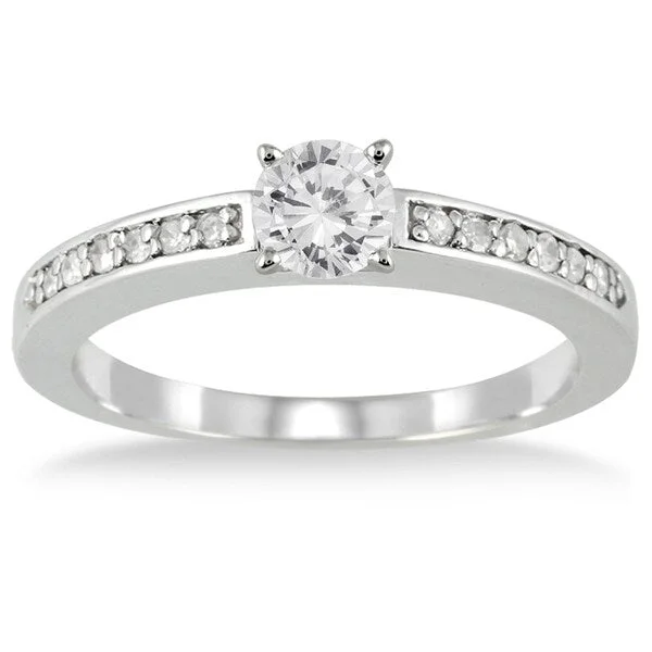 Emerald cut diamond ladies engagement rings-1/2 Carat TW Diamond Engagement Ring in 10K White Gold