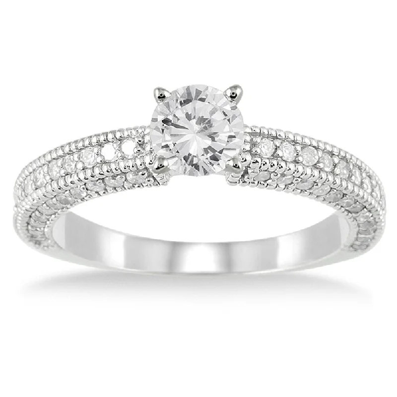 Asscher cut ladies engagement rings-1 Carat TW Diamond Engagement Ring in 14K White Gold