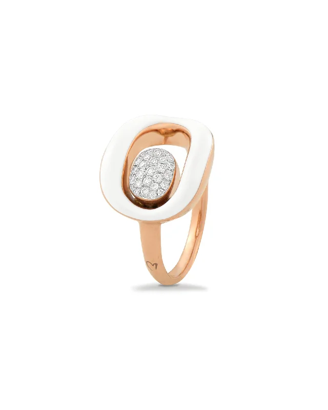 Ladies gold rings-White Enamel Ring