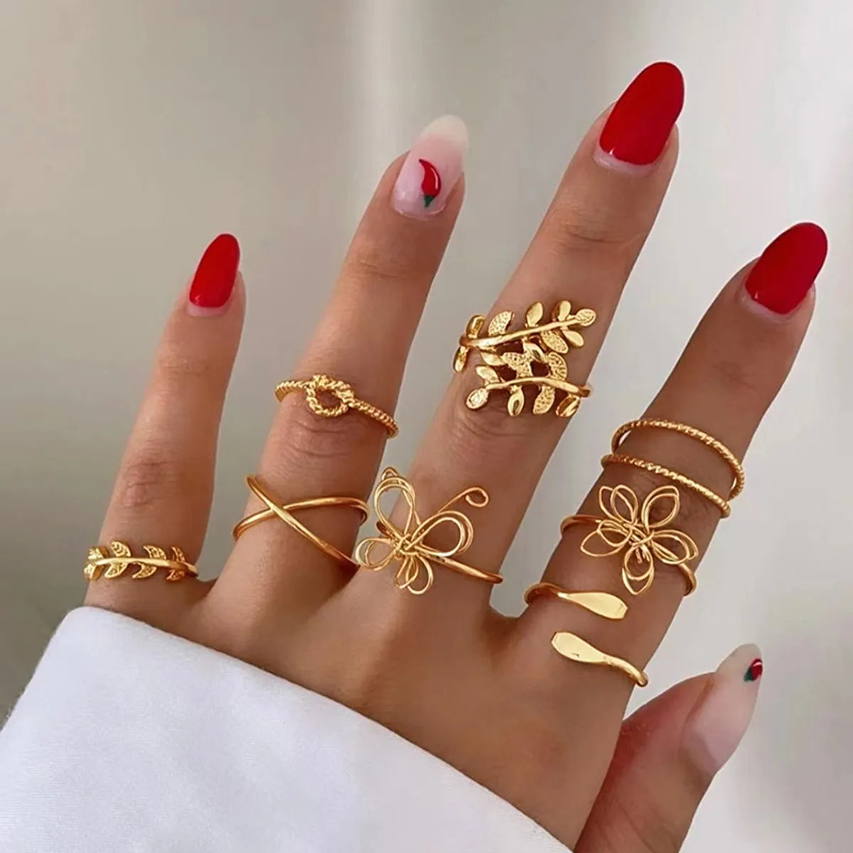 Ladies bold rings-Streetwear Leaves Butterfly Alloy Wholesale Rings