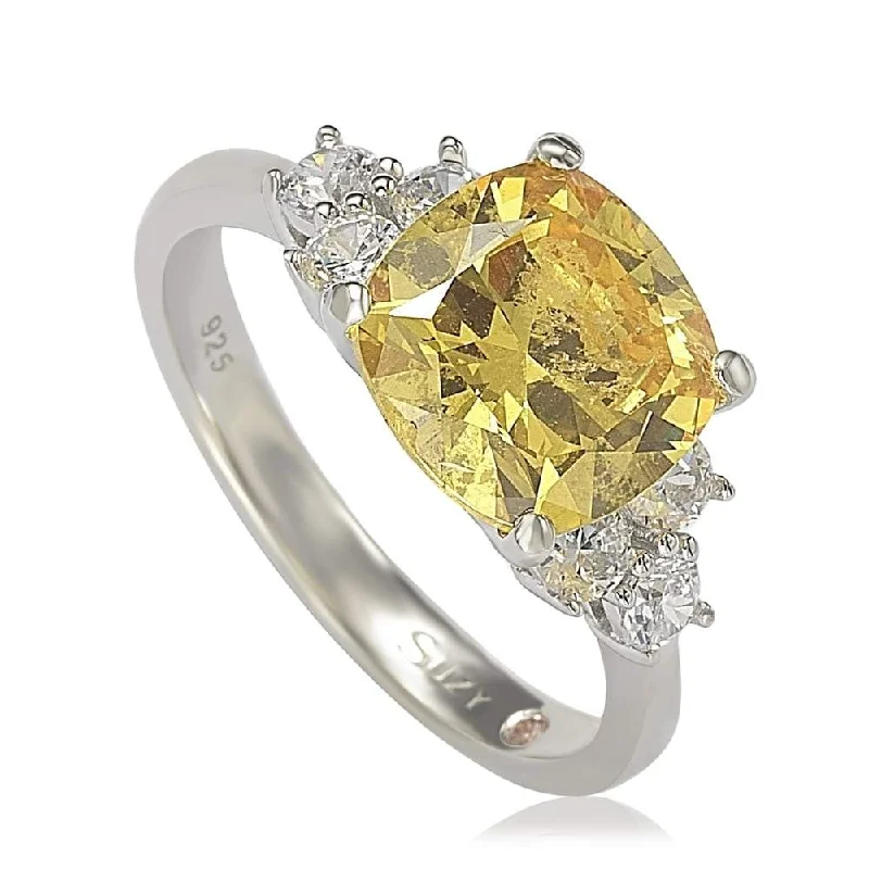 Platinum ladies engagement rings-Suzy Levian Sterling Silver Yellow Cubic Zirconia Engagement Ring