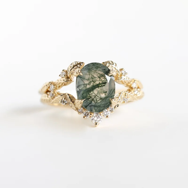 Ladies heart-shaped rings-Leaf Moss Agate Ring Set - Ready to Ship