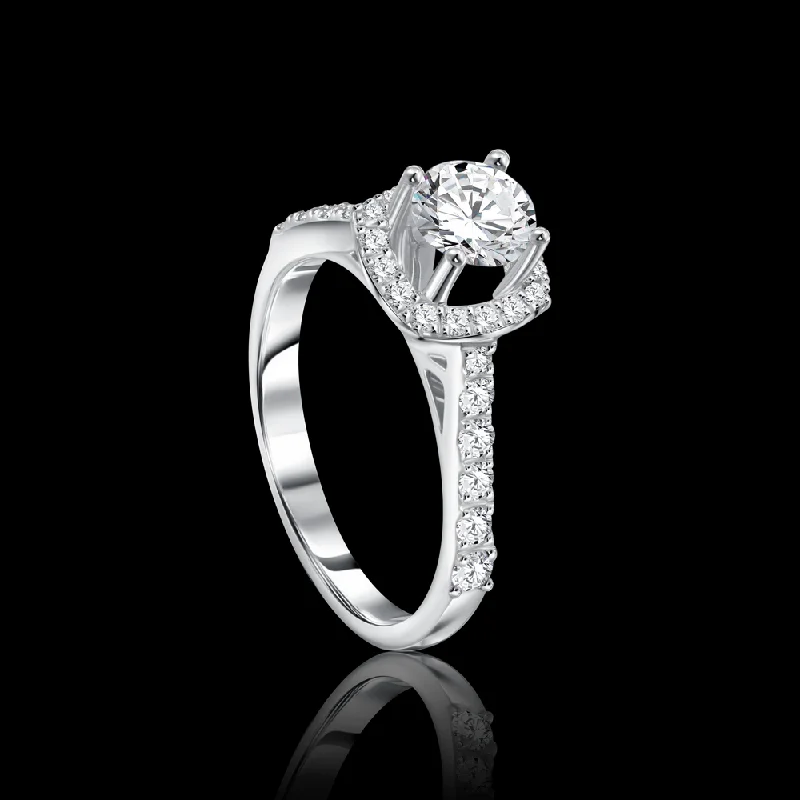 Ladies dainty rings-Twin-ring featuring a cushion halo encircling a captivating round center stone Bridal jewelry / I-T157X