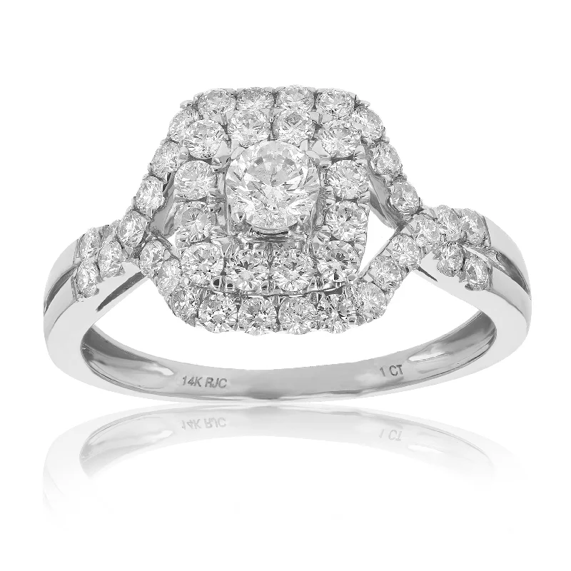 Engagement rings for the modern bride-1 cttw Diamond Criss-Cross Wedding Engagement Ring 14K White Gold Square Bridal