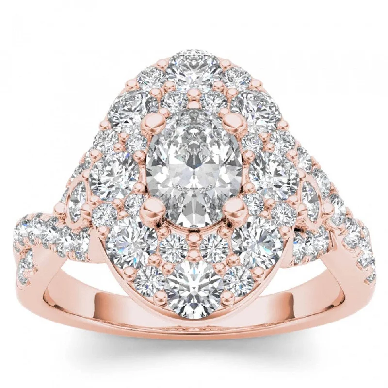 Custom ladies engagement rings-De Couer 14k Rose Gold 2 1/2ct TDW Oval Shape Diamond Halo Engagement Ring - Pink