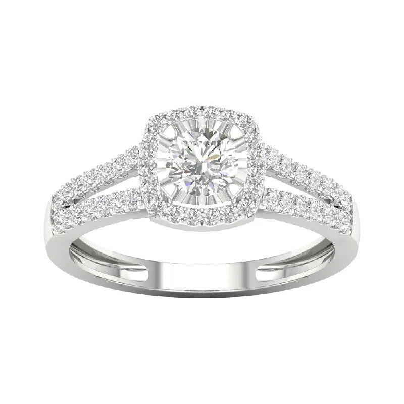 Vintage inspired ladies engagement rings-De Couer 14k Gold 1/2ct TDW Diamond Halo Engagement Ring