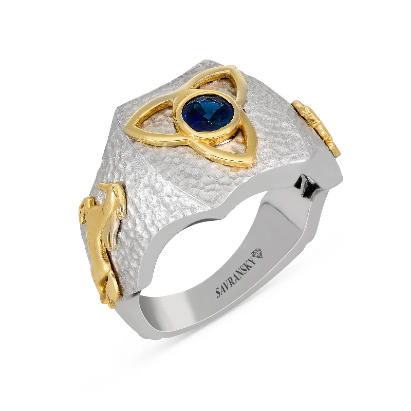 Ladies art deco rings-Two Tone Sapphire Men's Signet Ring