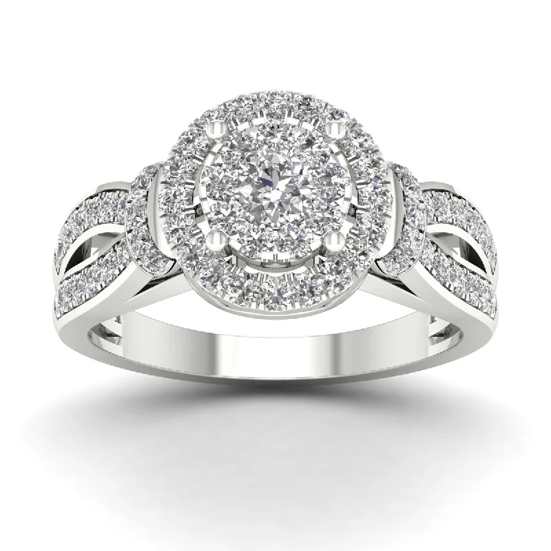 White gold ladies engagement rings-De Couer IGI Certified 3/4ct TDW Diamond Halo Engagement Ring - White