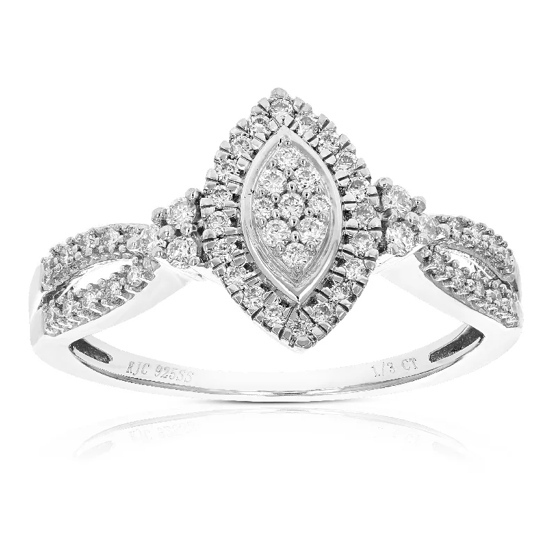 Art deco ladies engagement rings-1/3 cttw Round Cut Lab Grown Diamond Engagement Ring .925 Sterling Silver Prong Set