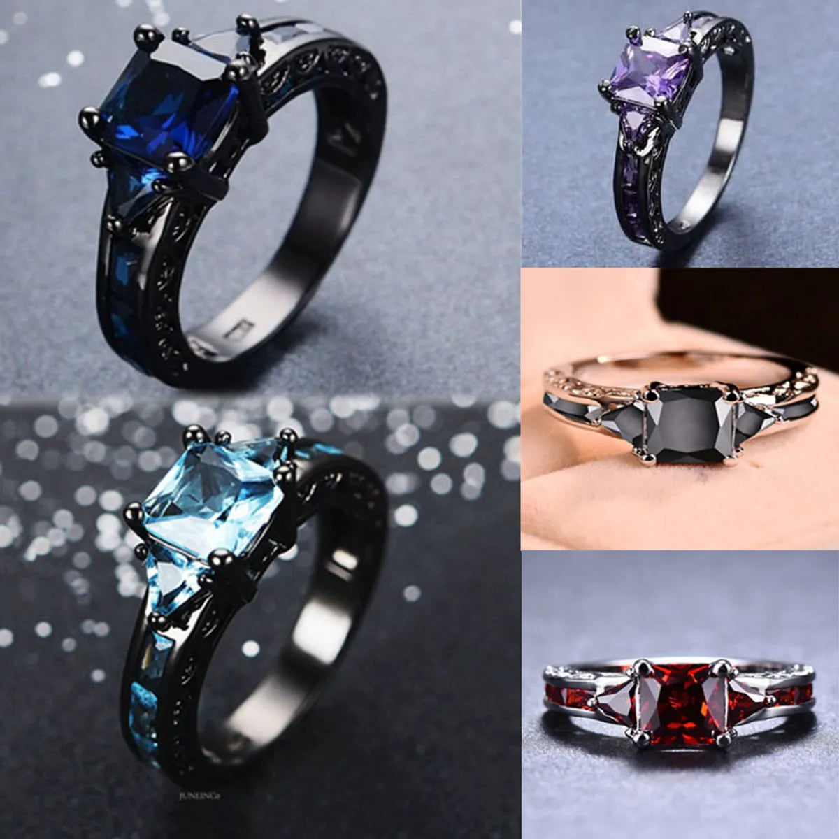 Ladies colorful gemstone rings-Simple Style Square Alloy Inlay Zircon Women'S Rings