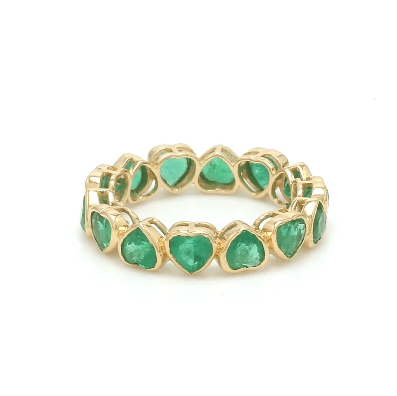 Ladies vintage diamond rings-14K & 18K Gold Emerald Heart Eternity Band, Bezel Set