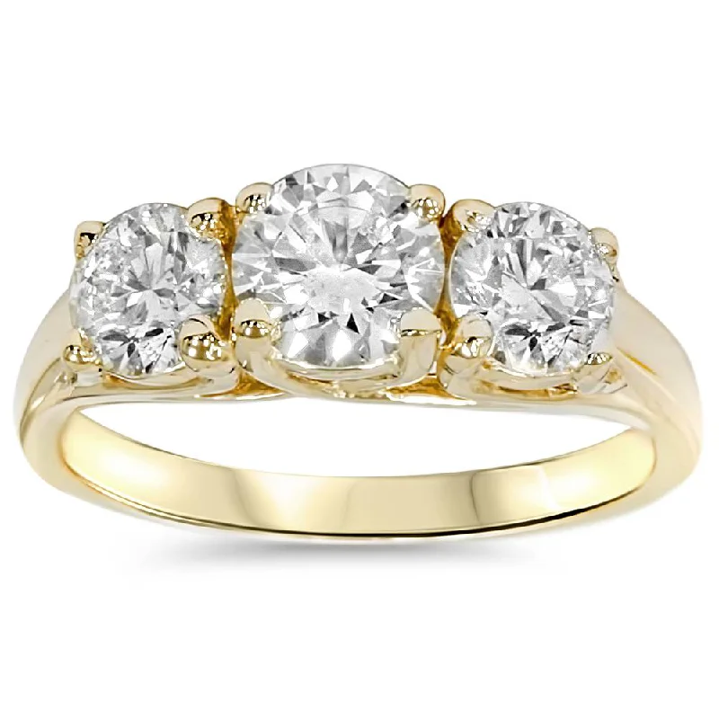 Wedding jewelry engagement rings for ladies-2ct Three Stone Diamond Engagement 14K Yellow Gold Ring